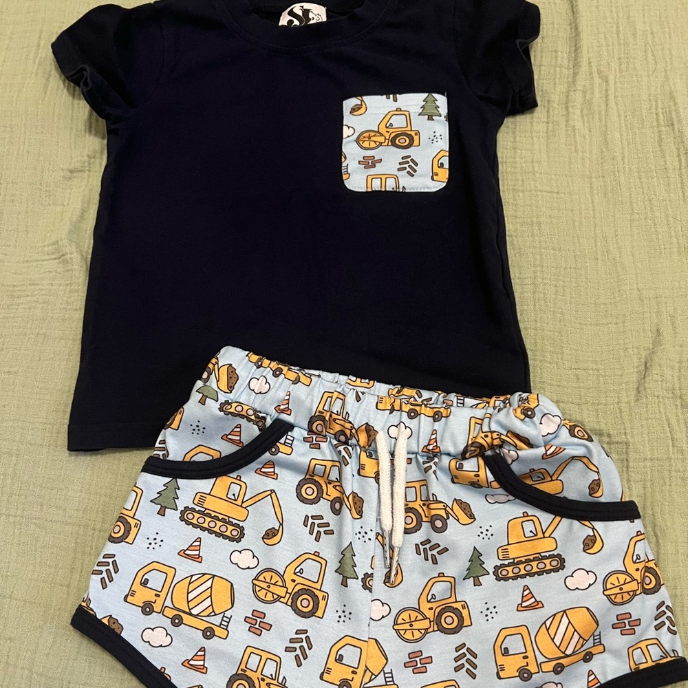 Kids Construction Print Shorts Set